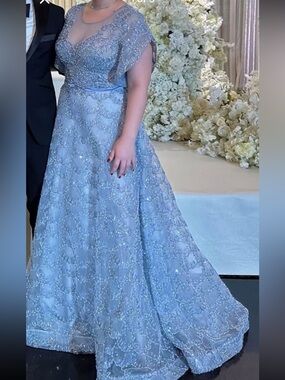 Beaded Light Blue Evening Gown for Women - Elegant Wedding Dress
